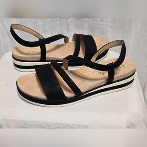 LifeStride Zoe Wedge Sport Sandals Shoes Black Womans Size 7M